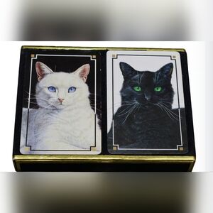 Vintage Congress Playing Cards Double Deck Set Cats Black/White in Velvet Box